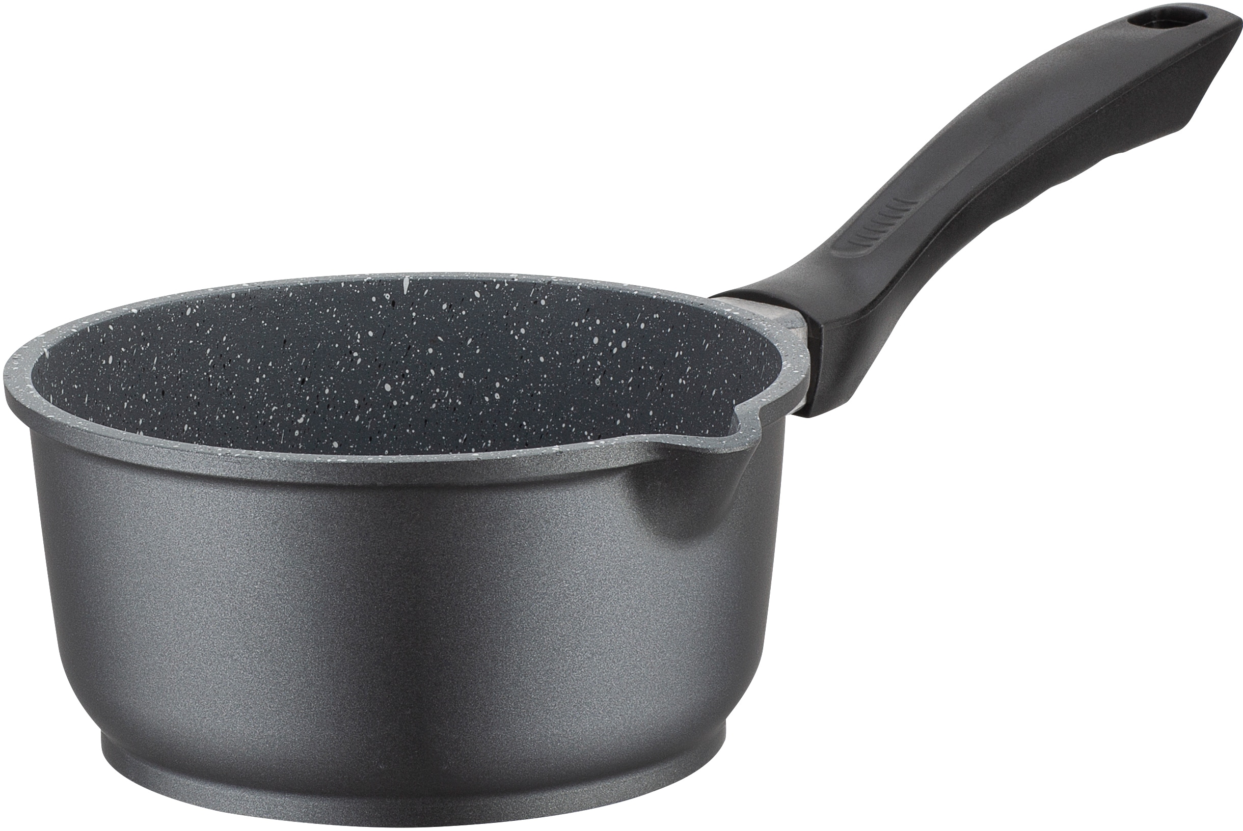 Kasserolle GSW "Gourmet Granit", schwarz (schwarz, graphit), H:8,5cm Ø:16cm, Töpfe, Kasserolle, langlebige VITAFLON GRANIT Antihaft-Versiegelung, Ø 16 cm, Induktion