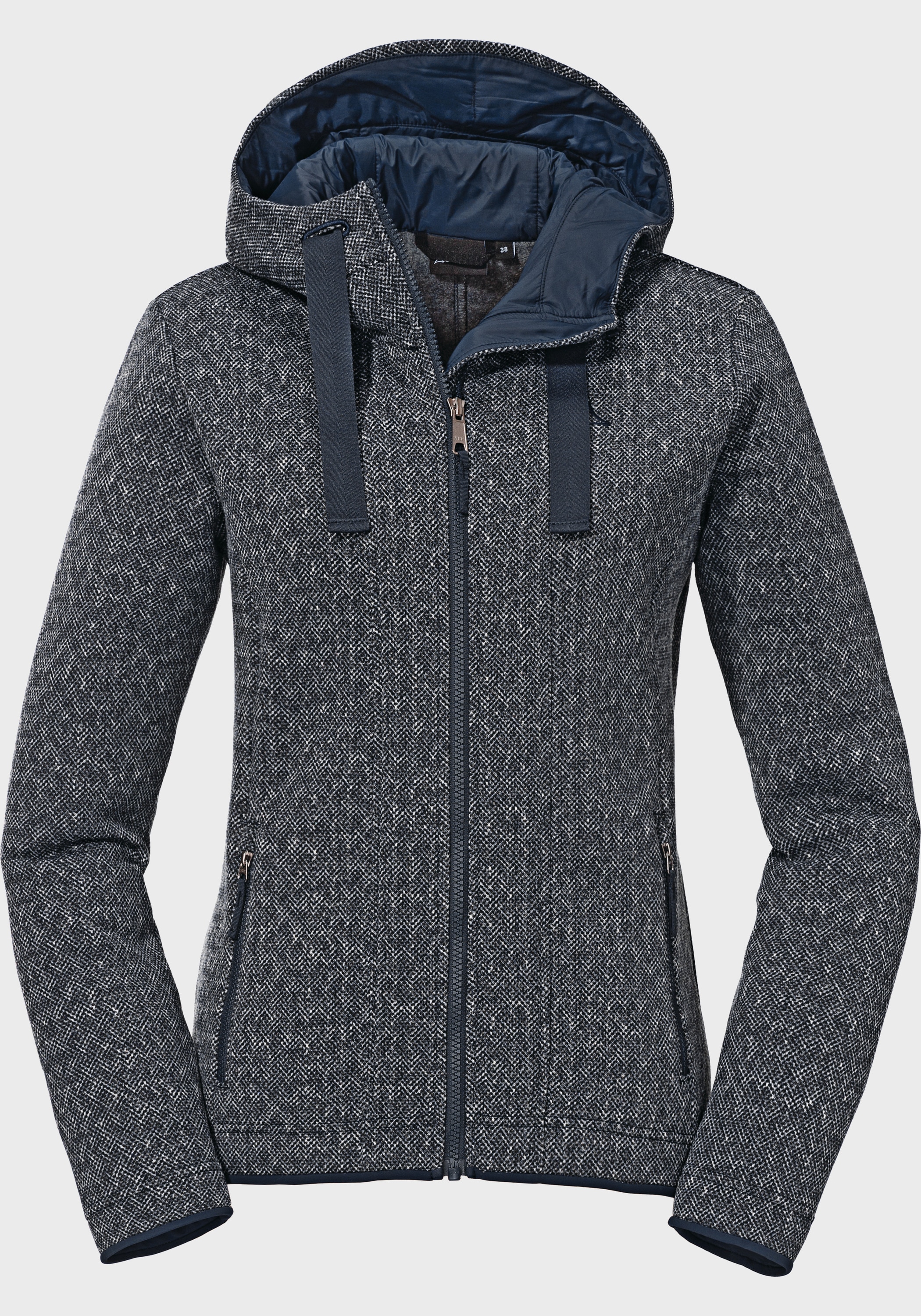 Fleecejacke SCHÖFFEL "Fleece Hoody Aurora L", Damen, Gr. 40, blau (8820, blau), Oberstoff Rumpf: 100% Polyester Futter Kapuze: 100% Polyester, modisch, regular fit, hoch geschlossener Ausschnitt, Jacken Image