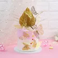 Décoration de gâteau de mariage en forme de papillon 3D en carton doré pour fête d'anniversaire de