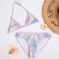 Maillot de bain deux pièces perlé pour filles haut à licou ensemble de bikini vêtements de plage