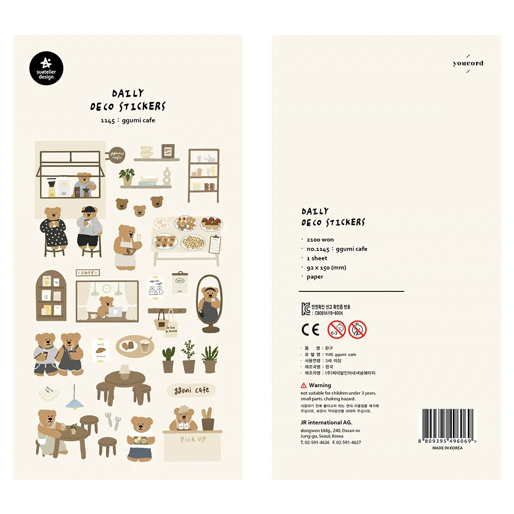 Autocollants en papier Suatelier Ins Coffee Bear, étiquette de papeterie, cadeau esthétique mignon, journal de bricolage, âme coréenne, original, scrapbooking