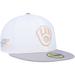 Men's New Era White/Gray Milwaukee Brewers 1982 World Series Side Patch Peach Undervisor 59FIFTY Fitted Hat