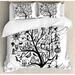 East Urban Home Jarit Sketchy Spooky Tree w/ Spooky Decor Objects & Wicked Witch Broom Duvet Cover Set Microfiber in Black/White | Queen | Wayfair