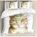 East Urban Home Cat Lover Spiritual w/ Hat & Occult Eye Collar Grunge Celtic Trick Theme Duvet Cover Set Microfiber in White | King | Wayfair