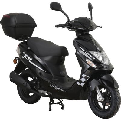 Motorroller ALPHA MOTORS "CityLeader", schwarz (schwarz, schwarz), Motorroller & Mofas, 45 km/h, inkl. Topcase, B:68cm H