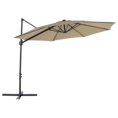 Ampelschirm Taupe/Schwarz Polyester achteckig ⌀ 295 cm für Balkon Terrasse Garten