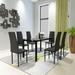7-Piece Industrial Dining Set with 1 Table and 6 PU Upholstered Chairs, Metal Frame&Glass Top Modern Dining Room Furniture