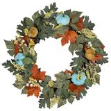 Northlight Seasonal and Orange Foliage & Gourds Thanksgiving Artificial Wreath 22-Inch, Polyester in Green | 22 H x 22 W x 5 D in | Wayfair