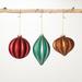 The Holiday Aisle® 3 Piece Ribbed Glass Finial Ornament Set Glass in Blue/Brown/Red | 3.5 H x 4 W x 4 D in | Wayfair