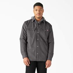 Dickies Men's Water Repellent Duck Hooded Shirt Jacket - Slate Gray Size XL (TJ213)