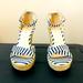 Nine West Shoes | Nine West Navy And White Striped Ankle Strap Wedges | Color: Blue/White | Size: 6.5
