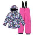 Kids Waterproof Ski Suit 2 Piece Boys Girls Snowsuit Fleece Snowboard Suit Child Snow Jacket with Snow Overalls Trousers Set Flower 4-5 Years