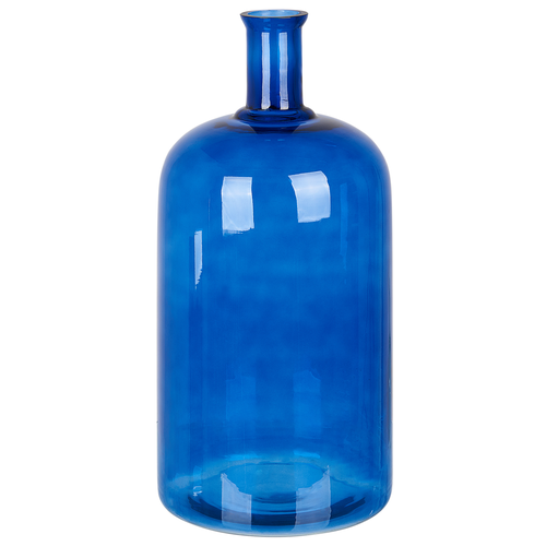 Blumenvase Blau 45 cm aus Glas mit glänzender Oberfläche Wohnartikel Wohnung Zubehör Dekogefäß Rund Modern Glamourös