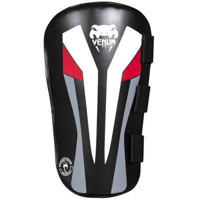 Venum Elite Skintex Leather Leg Protectors - Black/Ice/Red - One Size