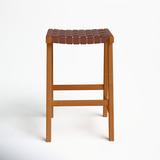 AllModern Alston Backless Leather Bar & Counter Stool Wood/Upholstered/Leather/Genuine Leather in Brown | 30 H x 20 W x 20 D in | Wayfair