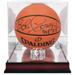 "Bob Cousy Boston Celtics Autographed Spalding Indoor/Outdoor Basketball with ""HOF 71"" Inscription and Mahogany NBA 75th Anniversary Logo Display Case"