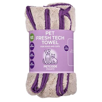 Petcode Paws Pet Fresh Tech Towel and Blanket for Dog and Cat Grooming in Sand Beige with Berry Purple, 50" L X 30" W X 0.275" H, Large