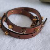 Gucci Jewelry | Authentic Gucci Unisex Brown Leather Feline Head Studded Double Wrap Bracelet L | Color: Brown | Size: L