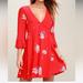 Free People Dresses | Free People Red, Floral Wrap Dress Size Sm | Color: Red | Size: S