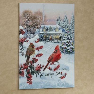 Cardinal Pair Canvas Wall Art Red , Red