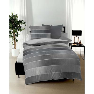Wendebettwäsche KAEPPEL "Timeless", grau (zinn), B/L: 200cm x 200cm, 2 St., Mako-Satin, B/L: 80cm x 80cm & 80cm x 80cm, Mako-Satin, Obermaterial: 100% Baumwolle, Bettwäsche, mit breiten Streifen Image