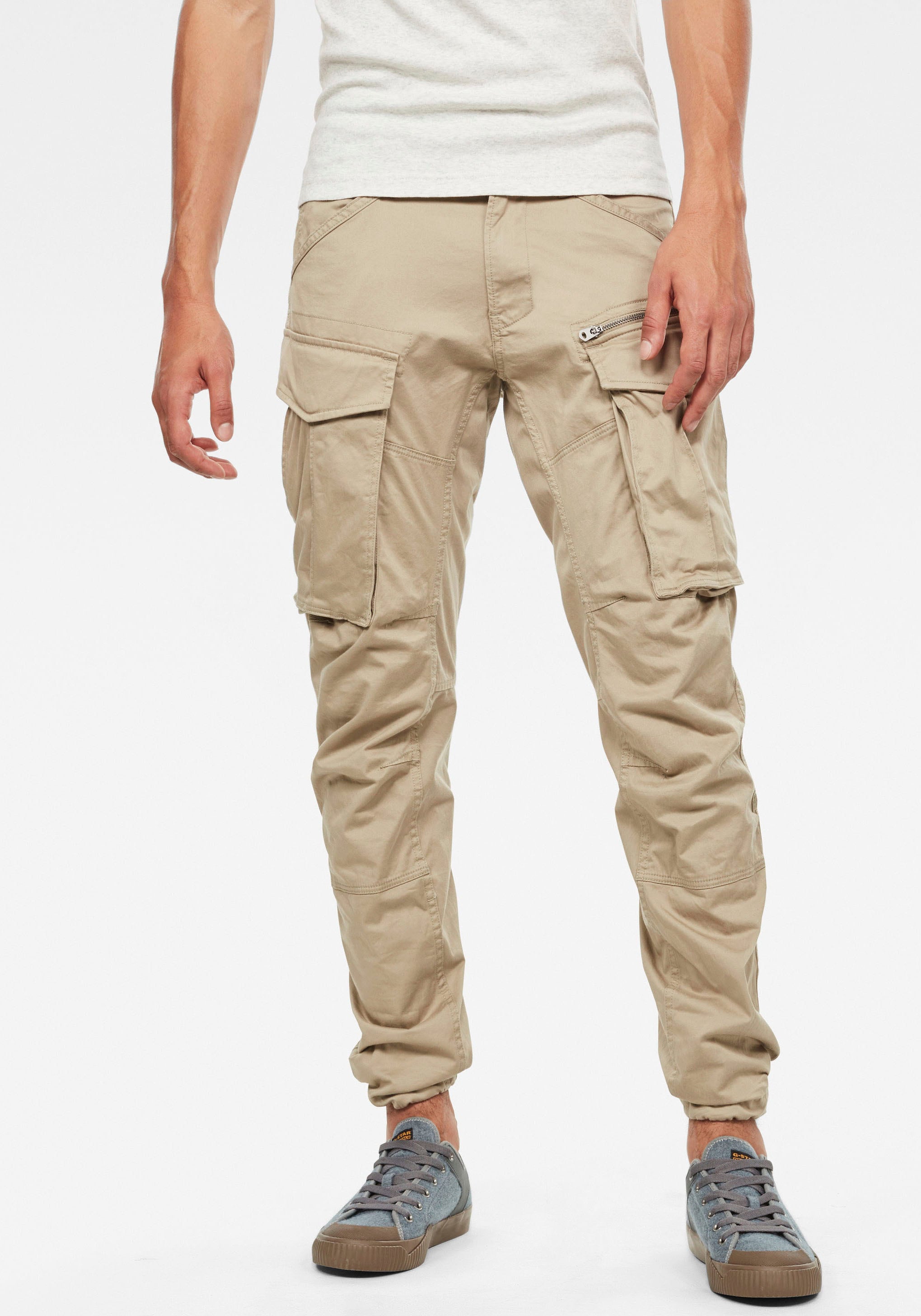 Cargohose G-STAR "Rovic Zip 3D Tapered Pant", Herren, Gr. 31, Länge 32, beige, Web, Obermaterial: 97% Baumwolle, 3% Elasthan, unifarben, normal lang, Hosen Cargohose, Tapered Fit