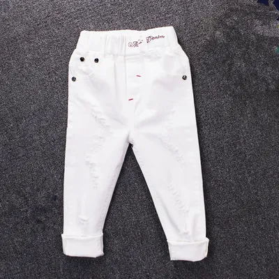 Jeans blancs pour garçons et filles 2022 Version coréenne mode Slim taille élastique pantalon troué