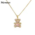 JOLovely-Collier pendentif ours pour femme 4 couleurs or rose blanc forme de coeur bijoux de