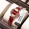 Zegarek Damski – montre à Quartz de luxe pour femmes élégante cadran rouge étanche en cuir