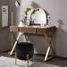 Vanity Desk with Mirror and Jewelry Tray,Gold Finish