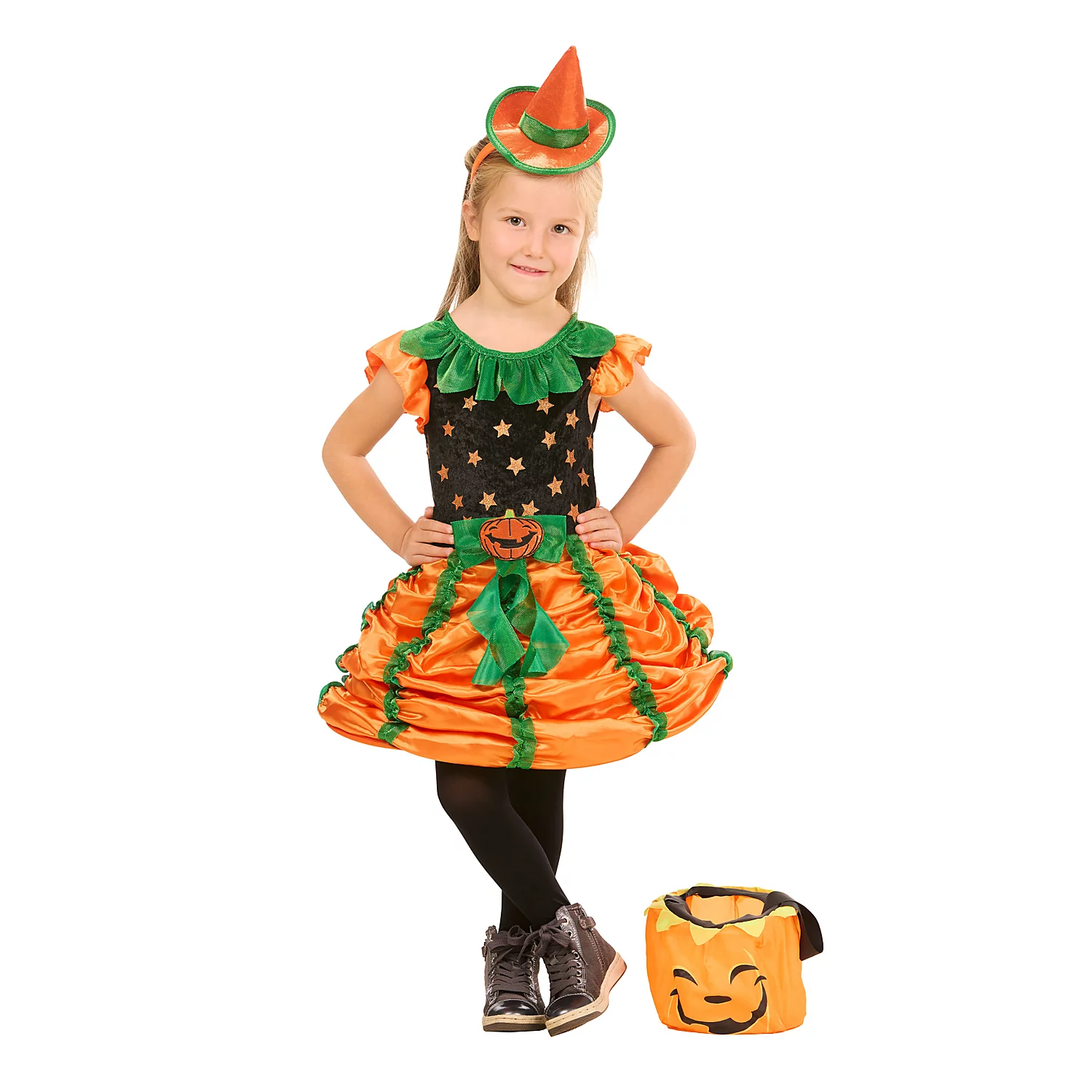 Kinderkleid Kürbishexe, orange/grün Image