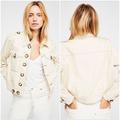 Free People Jackets & Coats | Free People Eisenhower Beige Cropped Oversized Neutral Denim Jacket Size Xs Euc | Color: Cream/Tan | Size: Xs