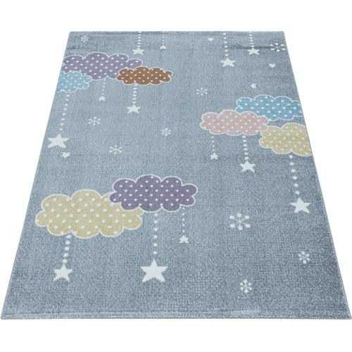 Kinderteppich AYYILDIZ TEPPICHE ""LUCKY 3611"" Teppiche Gr. B: 80cm, 11mm, L: 150cm, grau Kinder Wolken Sterne Motivteppich