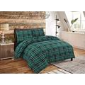 Rohi Luxury Thermal Tartan Check Super King Size Duvet Cover Set with Pillow Cases | 1x Super King Size Bed Duvet Cover 220 x 260cm | 2x Tartan Checked Pillows Case 50 x 75cm (Green)