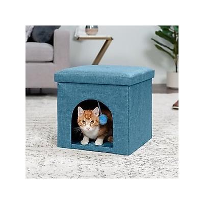FurHaven House Footstool & Ottoman Dog & Cat Bed, Ocean Blue, Small