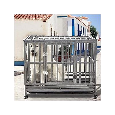 SMONTER Heavy Duty Strong Metal I Shape Dog Crate, Dark Silver, 38-in