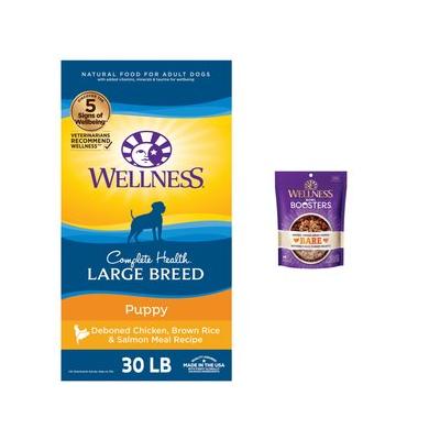 Wellness Large Breed Complete Health Puppy Deboned Chicken, Brown Rice & Salmon Meal Recipe Dry Dog Food, 30-lb bag + Wellness CORE Bowl Boosters Bare Turkey Freeze-Dried Dog Food Mixer or Topper, 4-oz bag