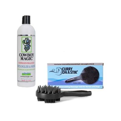 Curry on a Stik Horse & Dog Grooming Brush + Cowboy Magic Horse Detangler & Shine, 16-fl oz bottle