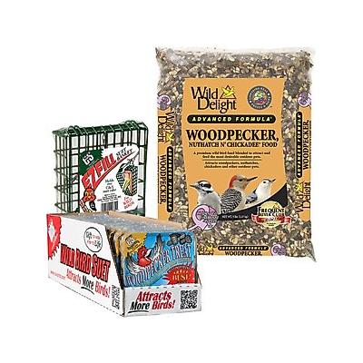 Woodpecker Starter Kit - Wild Delight Wild Bird Food, C&S Suet Food, Suet Basket Feeder