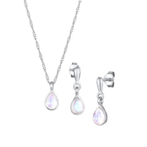 Elli PREMIUM – Elli PREMIUM Schmuckset Mondstein Tropfen Kette Ohrhänger 925 Silber Schmuck-Set Damen