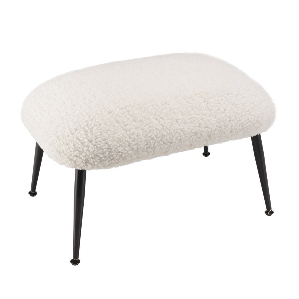 Tabouret cosy tissu bouclette blanc pieds métal noir