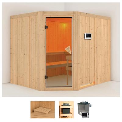 Sauna KARIBU "Marit", beige (naturbelassen), Saunaofen, externe Steuerung, 9 kW, Saunen, 9-kW-Ofen mit externer Steuerung