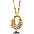 Yhpup – collier Vintage Imitation perles pendentif rond en acier inoxydable chaîne plaquée or 18K