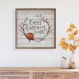 The Holiday Aisle® Happy Halloween To All Wreath Whitewash Wood in Brown/White | 16 H x 16 W x 1.5 D in | Wayfair 9FB2A18420A3446AA0FA67677C478879