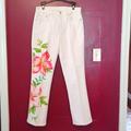 Ralph Lauren Jeans | Lauren Jeans Co. Ralph Lauren White Cotton Embelished H.R.-Flare Jeans W6 | Color: Pink/White | Size: 6