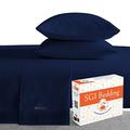 SGI 600 TC Euro King Size Soft Sateen Weave Sheet Set, Long Staple Egyptian Cotton Navy Blue Bedding Set- Fitted sheet, Flat Sheet with 2 Pillowcases, Easy Care, Wrinkle Free WIth 15" Deep Pockets