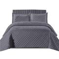 Quilted Bedspread Bed Throw for Bedroom Decor - Luxury Warm Embossed Pattern Lightweight Quilt Bedspread Coverlet Complete Bedding Set with Pillow Shams (Double, Grey)