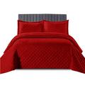 Quilted Bedspread Bed Throw for Bedroom Decor - Luxury Warm Embossed Pattern Lightweight Quilt Bedspread Coverlet Complete Bedding Set with Pillow Shams (Double, Red)