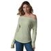 K Jordan Off-Shoulder Waffle Knit Top (Size 3X) Sage, Cotton,Polyester,Spandex