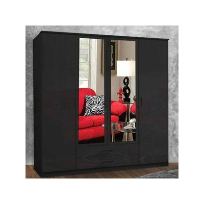 London 4 Door Wardrobe with Mirror and Drawers 171cm - Black